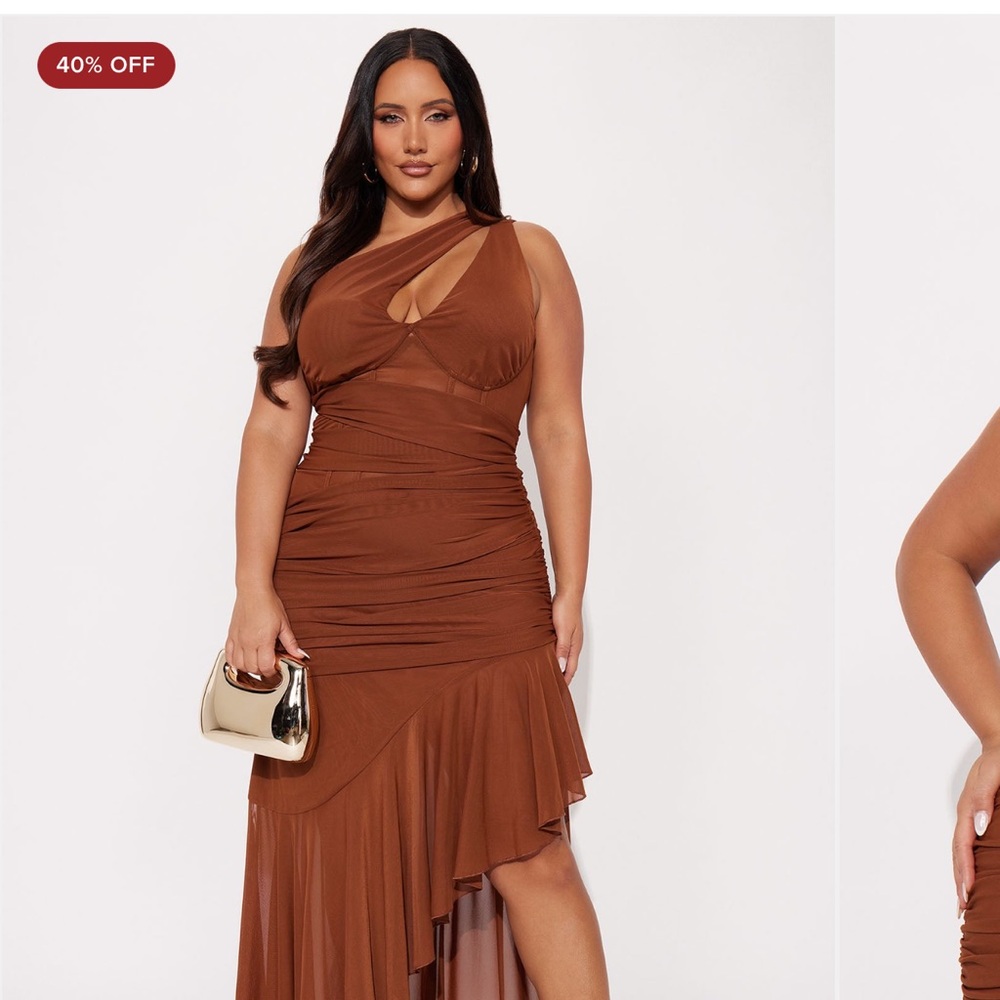Fashion Nova High Low Dress - Brown